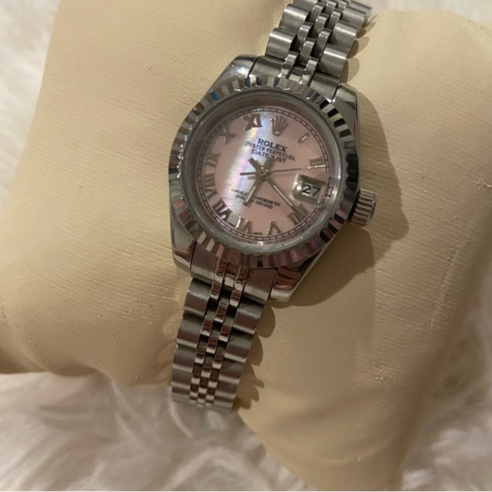 Womens Silver Watch with Pink Dial